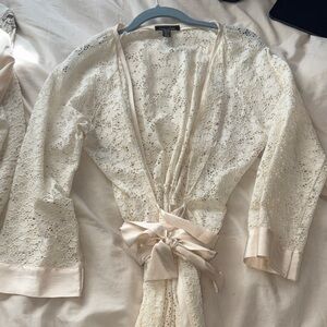 Midnight by Carole Hochman Cream Lace Robe